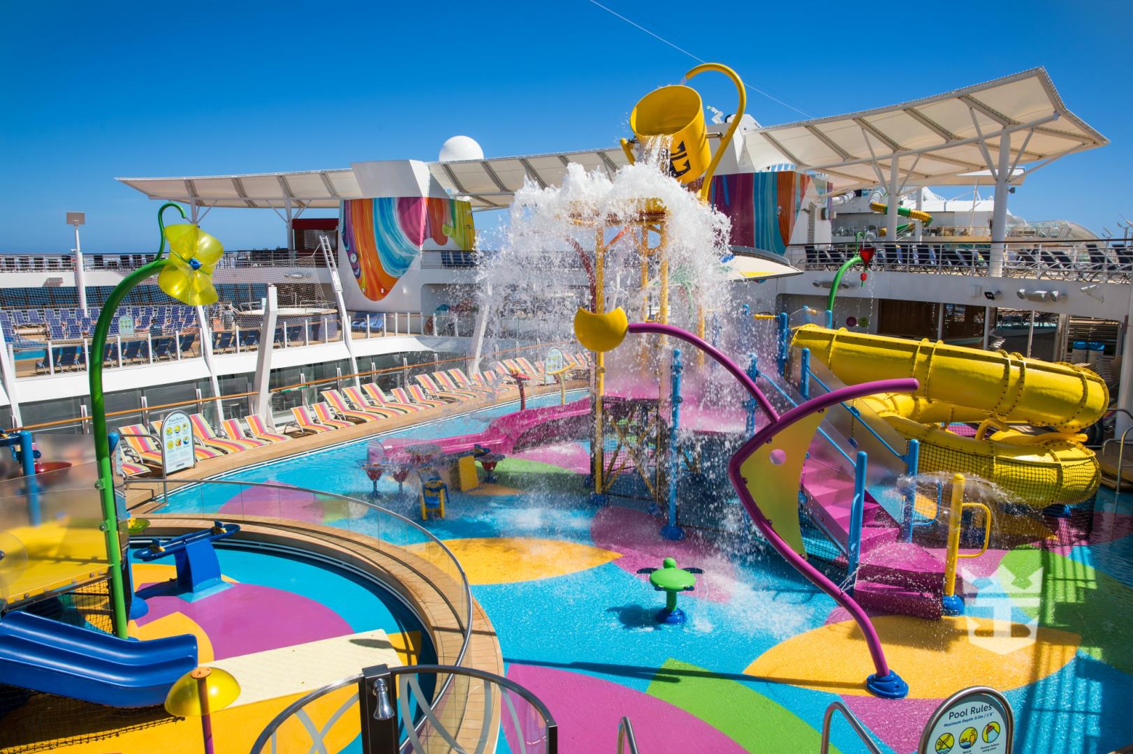 View of splashing water in Splashaway Bay water park onboard Symphony of the Seas